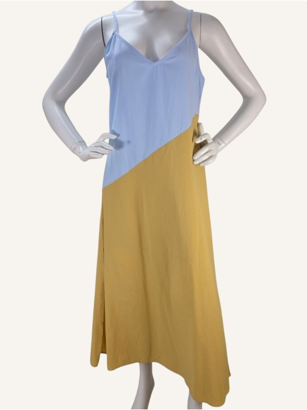 Wishlist Apparel Sky Blue Butter Yellow Colorblock Cotton Maxi Dress Small NWT